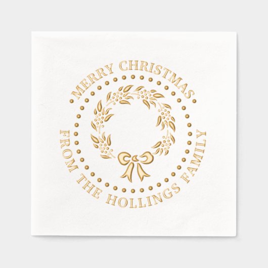 Feestelijke Vrolijke Kerstmis Groet Krans Naam Folie Servetten (Voorkant)