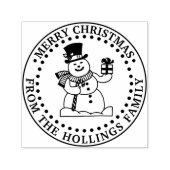 Feestelijke Vrolijke Kerstmis Groet Sneeuwman Naam Zelfinktende Stempel (Design)