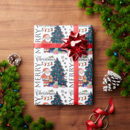 Feestelijke Vrolijke Kerstmis met Boom, Kerstman,  Cadeaupapier