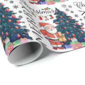 Feestelijke Vrolijke Kerstmis met Boom, Kerstman,  Cadeaupapier (Rol Hoek)