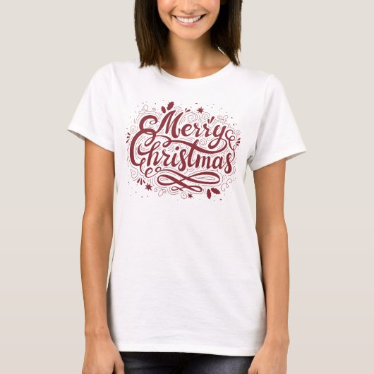 Feestelijke Vrolijke Kerstmis Moderne Script Vakan T-shirt (Voorkant)