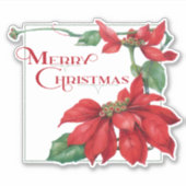 Feestelijke Vrolijke Kerstmis Poinsettias Sticker (Voorkant)