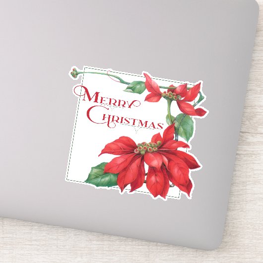 Feestelijke Vrolijke Kerstmis Poinsettias Sticker (Detail)