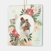 Feestelijke Vrolijke Kerstmis Ronde Foto Botanisch Keramisch Ornament (Links)