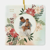 Feestelijke Vrolijke Kerstmis Ronde Foto Botanisch Keramisch Ornament (Voorkant)