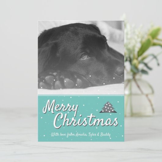 Feestelijke Vrolijke Kerstmis Snowflake Pet Dog Fo Feestdagenkaart (Staand voorkant)
