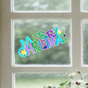 Feestelijke vrolijke kersttekst kleurrijke letters raamsticker