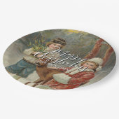 Feestelijke vrolijke kerstwinterkinderen papieren bordje (Gekanteld)