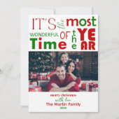 Feestelijke vrolijke rode groene kerst foto feestdagenkaart (Voorkant)