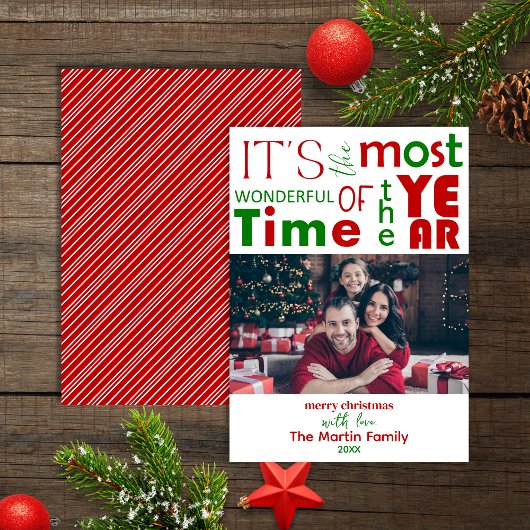 Feestelijke vrolijke rode groene kerst foto feestdagenkaart