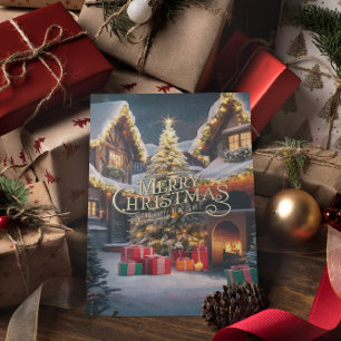 Feestelijke vrolijkheid: Cadeaus sieren een huis Briefkaart