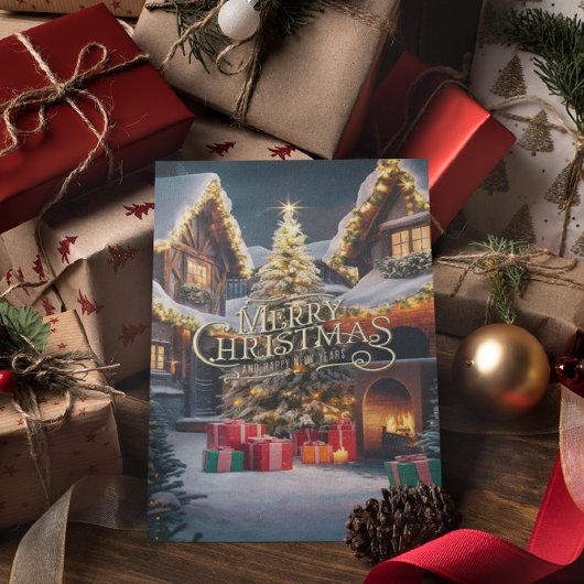 Feestelijke vrolijkheid: Cadeaus sieren een huis Briefkaart