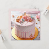 FEESTELIJKE & VROUWELIJKE ROZE BLOEMEN VERJAARDAG KAART (Voorkant / Achterkant in situ)