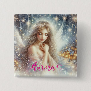 Feestelijke vrouwelijke waterverf etherische vorst vierkante button 5,1 cm