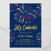 Feestelijke Vuurwerk Feestelijke 4 juli Feest Vier Folie Uitnodiging (Voorkant)