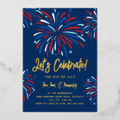 Feestelijke Vuurwerk Feestelijke 4 juli-feestvieri Folie Uitnodiging (Voorkant)