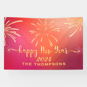 Feestelijke Vuurwerk Gelukkig Nieuwjaar Rood en Go Spandoek