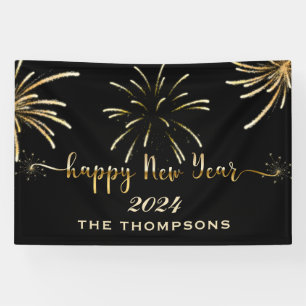 Feestelijke Vuurwerk Gelukkig Nieuwjaar Zwart en G Spandoek