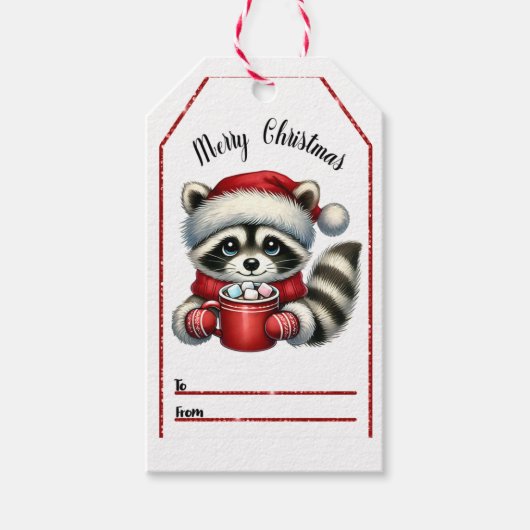 Feestelijke wasbeer Kerst label Cadeaulabel (Voorkant)