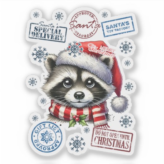 Feestelijke wasbeer Kerst sticker (Voorkant)