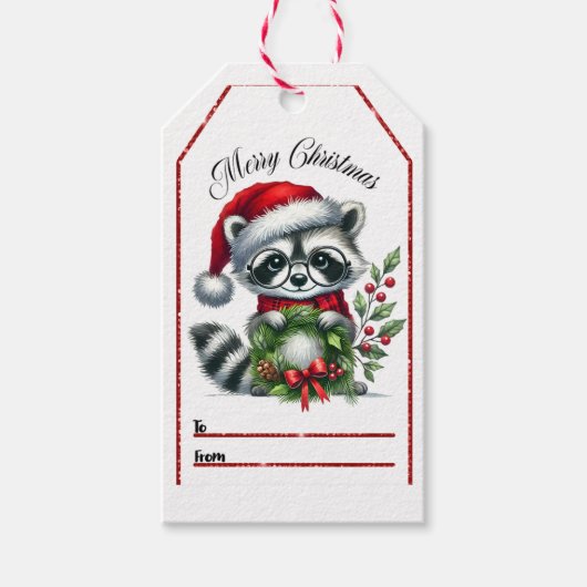 Feestelijke wasbeer kerstcadeau label cadeaulabel (Voorkant)