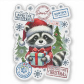 Feestelijke wasbeer met kerstdecor sticker (Voorkant)