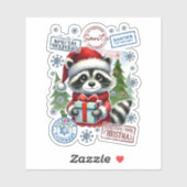 Feestelijke wasbeer met kerstdecor sticker (Vel)