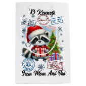 Feestelijke Wasbeer Santa Sack & traktatie Medium Cadeauzakje (Voorkant)