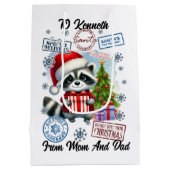 Feestelijke Wasbeer Santa Sack & traktatie Medium Cadeauzakje (Achterkant)