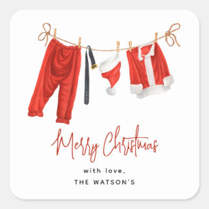 Feestelijke waslijn kerstman kerstmis vierkante sticker