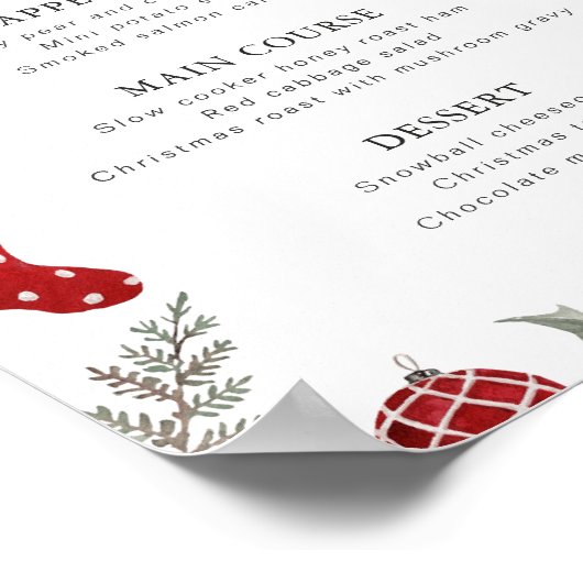 Feestelijke watercolor kader Kerstparty menu Poster (Hoek)