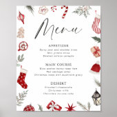 Feestelijke watercolor kader Kerstparty menu Poster (Voorkant)