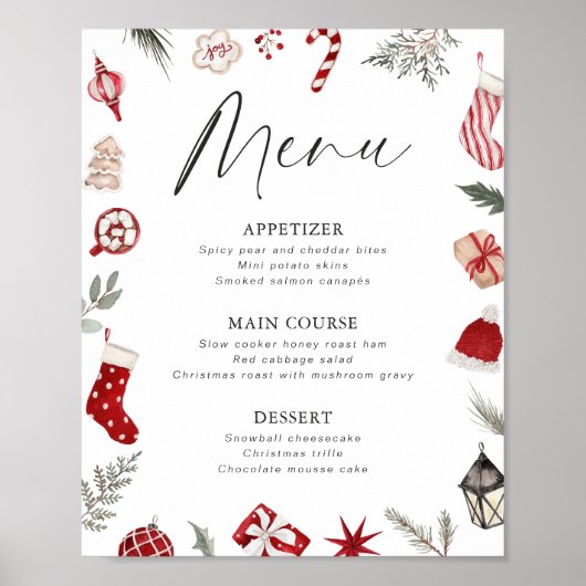 Feestelijke watercolor kader Kerstparty menu Poster (Voorkant)