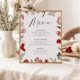 Feestelijke watercolor kader Kerstparty menu Poster