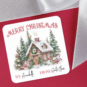Feestelijke Watercolor Kerstcadeaukaartje Sticker
