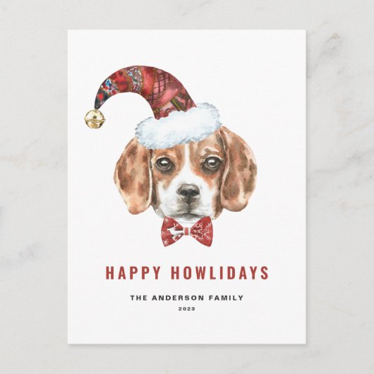 Feestelijke Waterverf Beagle Santa Happy Howlidays Feestdagenkaart (Voorkant)