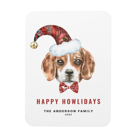 Feestelijke Waterverf Beagle Santa Happy Howlidays Magneet (Verticaal)