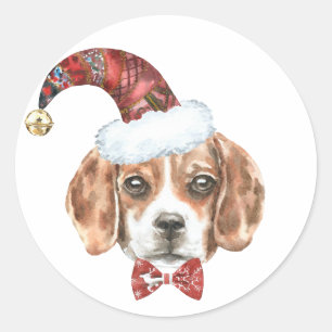 Feestelijke Waterverf Beagle Santa Happy Howlidays Ronde Sticker