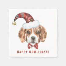 Feestelijke Waterverf Beagle Santa Happy Howlidays
