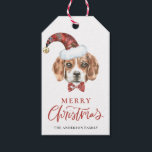 Feestelijke Waterverf Beagle Santa Merry Christmas Cadeaulabel<br><div class="desc">Fijne feestdagen! Vier het vakantieseizoen met deze vakantie hond thema cadeau labels. Het heeft een waterverf beagle met een kerstmuts. Personaliseer door namen toe te voegen. Deze labels voor hondencadeaus zijn ideaal voor feestgunsten en cadeaus.</div>