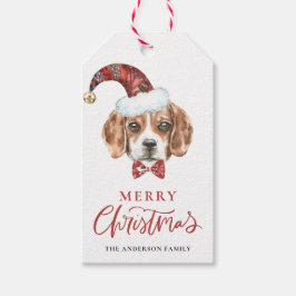 Feestelijke Waterverf Beagle Santa Merry Christmas Cadeaulabel