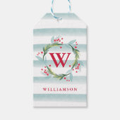 Feestelijke Waterverf Bladblad Krans Strepen Monog Cadeaulabel (Voorkant)