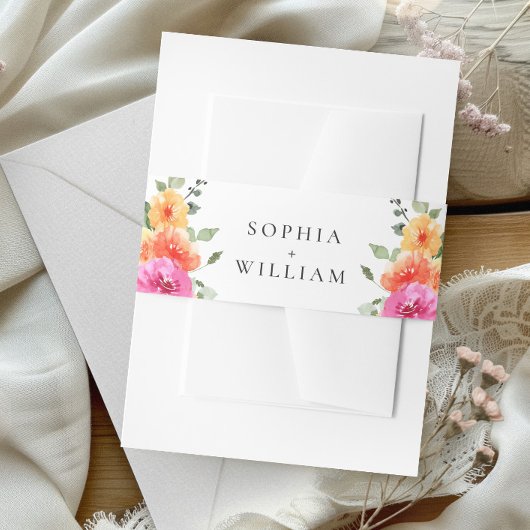 Feestelijke Waterverf Bright Flowers Floral Weddin Uitnodigingen Wikkel