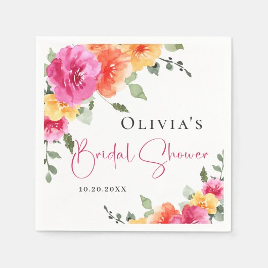 Feestelijke Waterverf Bright Flowers Vrijgezellenf Servet (Voorkant)