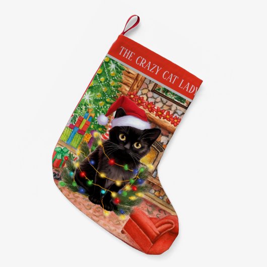 Feestelijke waterverf Christmas cat lady of voeg n Kleine Kerstsok (Voorkant (Hangend))