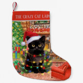 Feestelijke waterverf Christmas cat lady of voeg n Kleine Kerstsok (Voorkant)