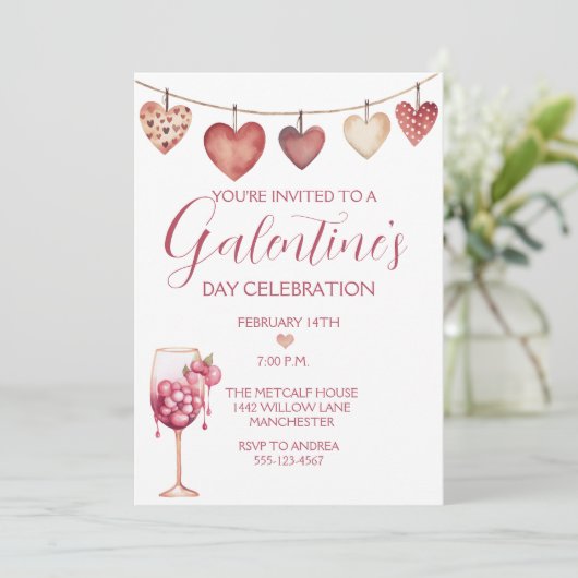 Feestelijke Waterverf Cocktail Galentine's Day Kaart (Staand voorkant)
