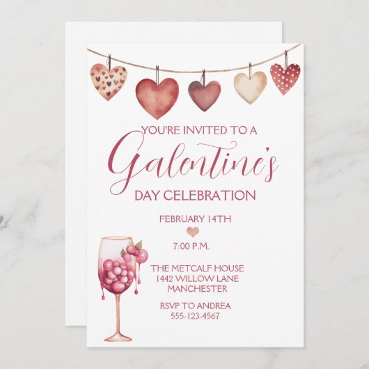 Feestelijke Waterverf Cocktail Galentine's Day Kaart (Voorkant / Achterkant)