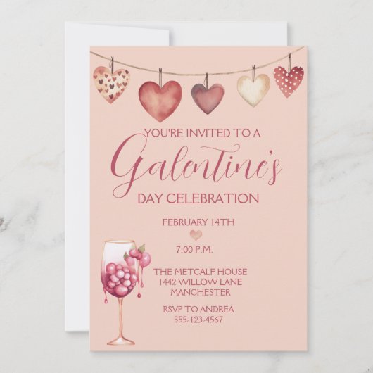 Feestelijke Waterverf Cocktail Galentine's Day Pin Kaart (Voorkant)
