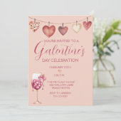 Feestelijke Waterverf Cocktail Galentine's Day Pin Kaart (Staand voorkant)